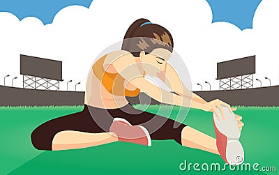 Prevent leg hurt with cool down stretches on field Vector Illustration