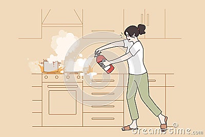 Preventing kitchen fire and flame concept Vector Illustration