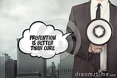 Prevention is better than cure text on speech bubble with businessman Stock Photo