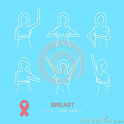 Prevention of Breast Cancer Thin Line Concept Card Poster Ad. Vector Vector Illustration