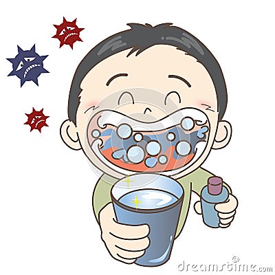 Prevention of colds and influenza - gargle - Boy Vector Illustration