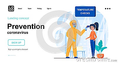 Prevention coronavirus web concept. Medic checks temperature Vector Illustration