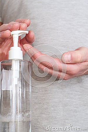 Prevention of various diseases. Hand hygiene, disinfectant dispenser Stock Photo