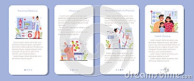 Preventive medicine mobile application banner set. Annual medical exam Cartoon Illustration