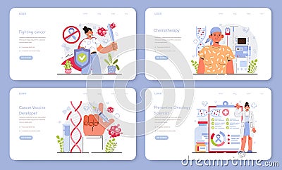 Preventive oncology web banner or landing page set. Cancer disease Vector Illustration