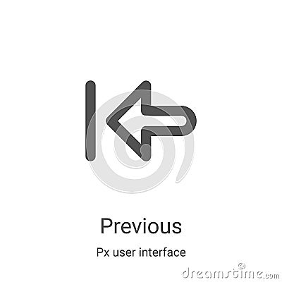 previous icon vector from px user interface collection. Thin line previous outline icon vector illustration. Linear symbol for use Vector Illustration
