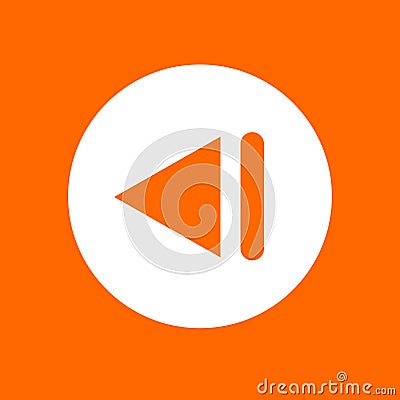 Previous track sign icon. In white circle on a orange background. Vector Illustration