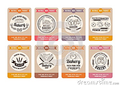 Price cards with different types of bread. Labels for bakery shop. Vector retro illustrations in hand drawn style Vector Illustration