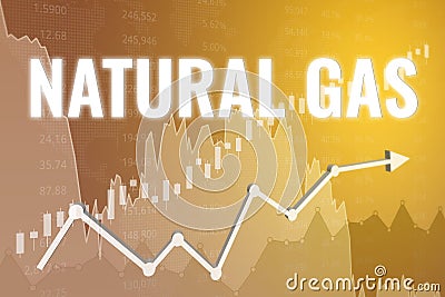 Price change on Natural gas futures ticker NG in world on yellow financial background. Trend Up and Down. 3D illustration Cartoon Illustration