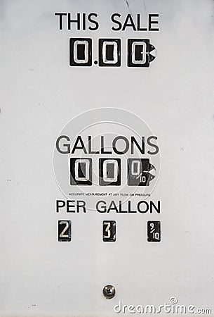 Price Change panel from antique gas pump showing changing price per gallon and total price-mostly black and white with phillips sc Stock Photo