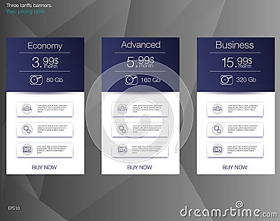Price list for hosting, banner for the tariffs and price lists. Web elements. Stock Photo