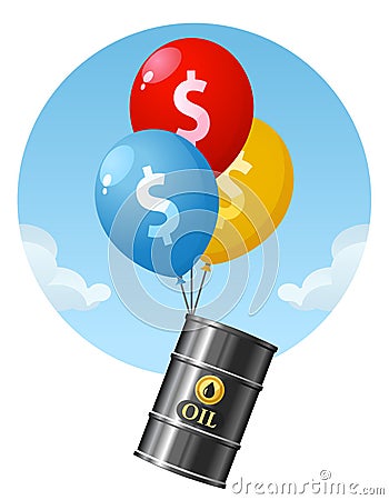 Price of oil is rising. Balloons lift up a barrel of oil. Vector Illustration