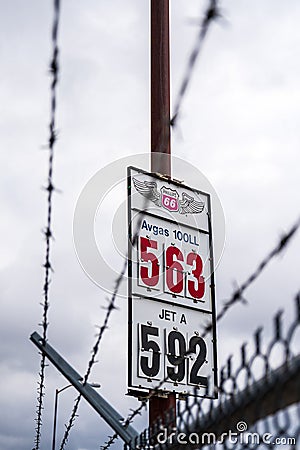 Price of Phillips 66 Avgas at the Sedona Airport Editorial Stock Photo