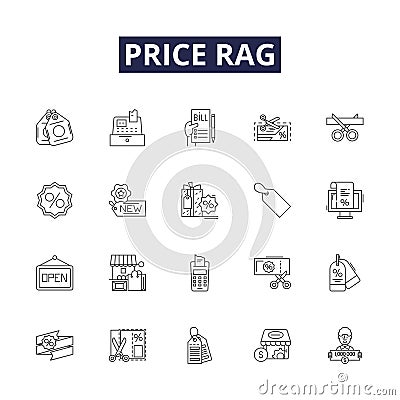 Price rag line vector icons and signs. Cut, Reduce, Decrease, Discount, Cheap, Bargain, Low,Affordable outline vector Vector Illustration
