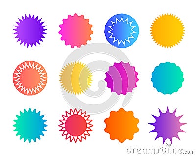 Price sticker. Promo badge starburst. Shape of star for callout, label. Round icons for sale. Circles for button, tag. Zigzag edge Vector Illustration