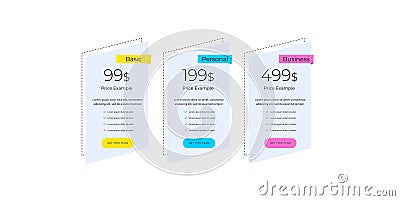 Price table concept in realistic neuromorphism vector design. Pricing or subscription plan ui web elements. Website marketing or Vector Illustration