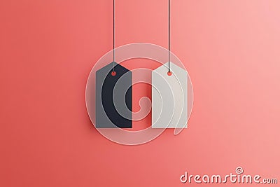 Price tag fluttering flat design front view Black Friday theme 3D render Split-complementary color scheme Stock Photo