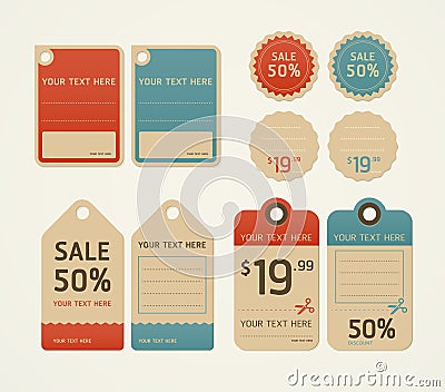 Price tags retro color design. Vector Illustration