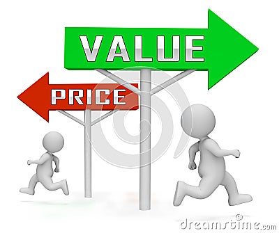 Price Vs Value Signs Comparing Cost Outlay Against Financial Worth - 3d Illustration Stock Photo