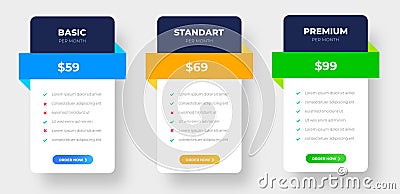 pricing plans table and pricing chart Price list for web or app. Product Comparison business web plans. Stock Photo