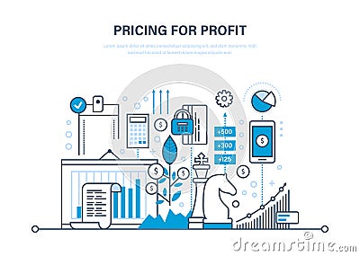 Pricing strategy and pricing for profit, management, marketing, planning, research. Vector Illustration