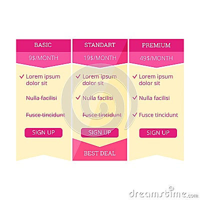 Pricing table template Stock Photo