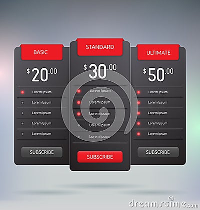 Pricing Tables Vector Illustration