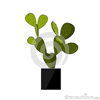 Prickly pear cactus in pot, traditional Mexican plant. Cactus flat vector illustration on white. Home flower in pot Vector Illustration