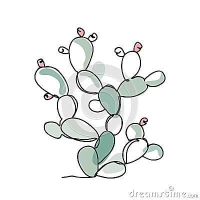 Prickly Pear Cactus vector in modern single line art style. Continuous line drawing, aesthetic contour for home decor Vector Illustration