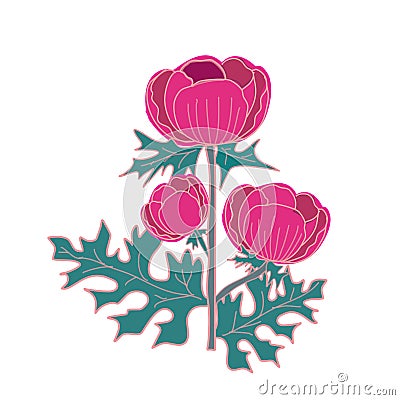 sweet Prickly poppy flower in batik style hand drawn vector Vector Illustration