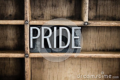Pride Concept Metal Letterpress Word in Drawer Stock Photo