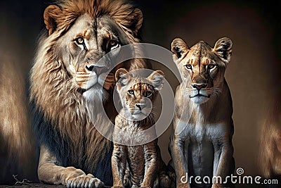 The Pride of Family: A Majestic Portrait of a Lion Family. Generative Ai Stock Photo