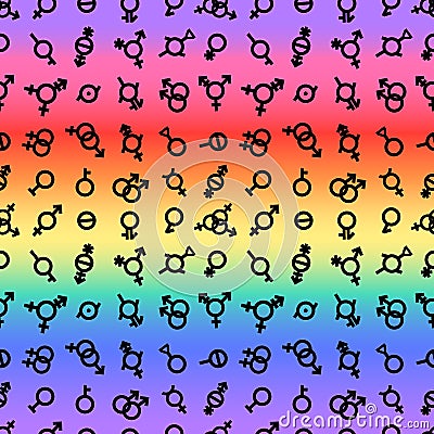 Pride flag LGBT Gender Seamless pattern endless. Bigender, agender, neutrois, asexual, lesbian, homosexual, bisexual Vector Illustration