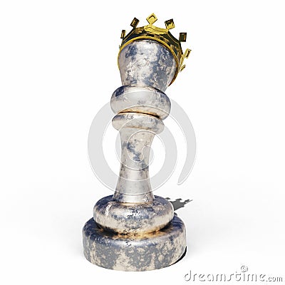 Pride and haughtiness concept. Rusty, old chess king with golden crown, 3d rendering Stock Photo