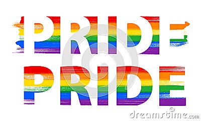 PRIDE lettering in rainbow LGBT flag colors - paint style vector illustration. Vector Illustration