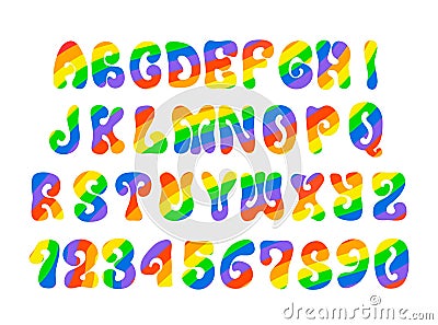 PRIDE LGBT font with rainbow pattern. Vintage alphabet on white Vector Illustration