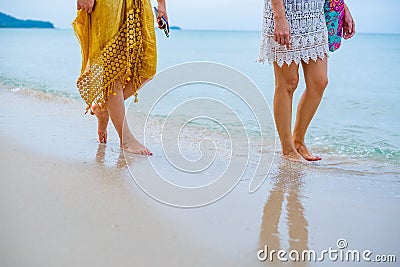 Pride and the LGBTQ love couple on summer beach. Bisexual and homosexual travel together Stock Photo