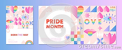 Pride month banners templates.LGBTQ+ community illustrations in bauhaus style Cartoon Illustration