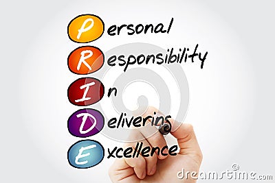 PRIDE - Personal Responsibility In Delivering Excellence, acronym concept with marker Stock Photo