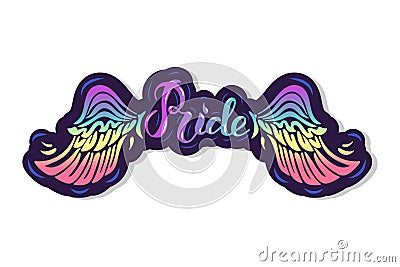 Pride text with rainbow wings Stock Photo