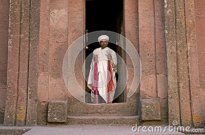 Priest at ancient rock hewn churches of lalibela ethiopia Editorial Stock Photo