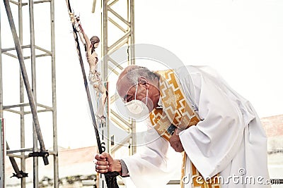Priest celebrates mass for the faithful in honor of the first day of the year 2022 Editorial Stock Photo