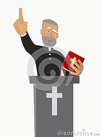 Priest gave a sermon in a church in worship. Vector illustration. Vector Illustration