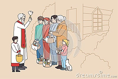 Priest blessing parishioners on Easter morning Vector Illustration