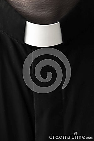 Priest`s collar close up. Stock Photo