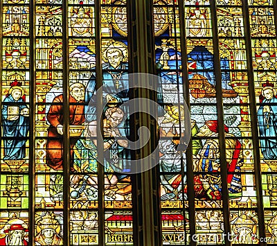 Priest Slaves Stained Glass De Krijtberg Church Amsterdam Holland Netherlands Stock Photo