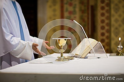 Priest during a wedding ceremony Stock Photo