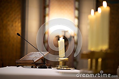 Priests during a mass/wedding ceremony/nuptial mass Stock Photo