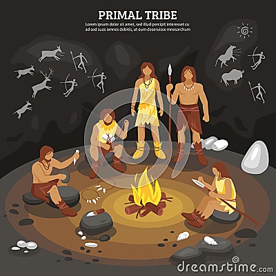 Primal Tribe People Illustration Vector Illustration