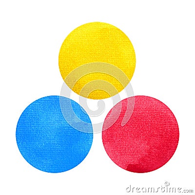3 primary colors, blue red yellow watercolor painting circle Stock Photo